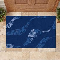 Aloha Hawaii Floral Tapa Rubber Doormat Patchwork Navy - Polynesian Pride