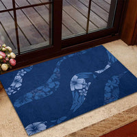 Aloha Hawaii Floral Tapa Rubber Doormat Patchwork Navy - Polynesian Pride
