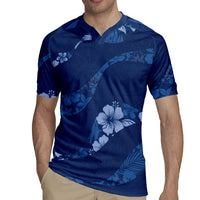 Aloha Hawaii Floral Tapa Rugby Jersey Patchwork Navy - Polynesian Pride