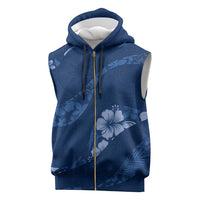 Aloha Hawaii Floral Tapa Sleeveless Zip Hoodie Patchwork Navy LT7