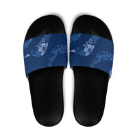 Aloha Hawaii Floral Tapa Slide Sandals Patchwork Navy - Polynesian Pride