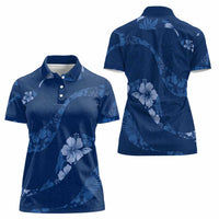 Aloha Hawaii Floral Tapa Women Polo Shirt Patchwork Navy - Polynesian Pride