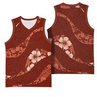 Aloha Hawaii Floral Tapa Basketball Jersey Patchwork Crimson - Polynesian Pride