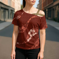 Aloha Hawaii Floral Tapa Cross Shoulder Shirt Patchwork Crimson - Polynesian Pride