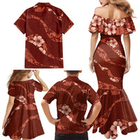 Aloha Hawaii Floral Tapa Family Matching Mermaid Dress and Hawaiian Shirt Patchwork Crimson - Polynesian Pride