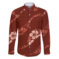 Aloha Hawaii Floral Tapa Family Matching Off The Shoulder Long Sleeve Dress and Hawaiian Shirt Patchwork Crimson - Polynesian Pride