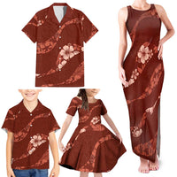 Aloha Hawaii Floral Tapa Family Matching Tank Maxi Dress and Hawaiian Shirt Patchwork Crimson - Polynesian Pride