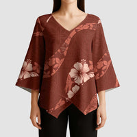 Aloha Hawaii Floral Tapa Kimono Sleeve Blouse Patchwork Crimson - Polynesian Pride