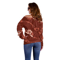 Aloha Hawaii Floral Tapa Off Shoulder Sweater Patchwork Crimson - Polynesian Pride