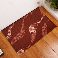 Aloha Hawaii Floral Tapa Rubber Doormat Patchwork Crimson - Polynesian Pride