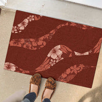 Aloha Hawaii Floral Tapa Rubber Doormat Patchwork Crimson - Polynesian Pride