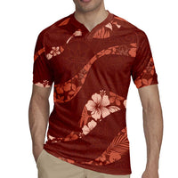 Aloha Hawaii Floral Tapa Rugby Jersey Patchwork Crimson - Polynesian Pride