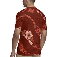 Aloha Hawaii Floral Tapa Rugby Jersey Patchwork Crimson - Polynesian Pride