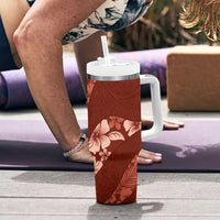 Aloha Hawaii Floral Tapa Tumbler With Handle Patchwork Crimson - Polynesian Pride