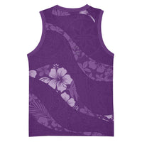 Aloha Hawaii Floral Tapa Basketball Jersey Patchwork Violet - Polynesian Pride