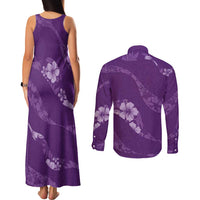 Aloha Hawaii Floral Tapa Couples Matching Tank Maxi Dress and Long Sleeve Button Shirt Patchwork Violet - Polynesian Pride