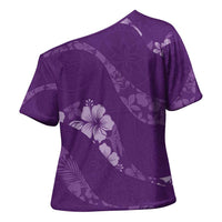 Aloha Hawaii Floral Tapa Cross Shoulder Shirt Patchwork Violet - Polynesian Pride