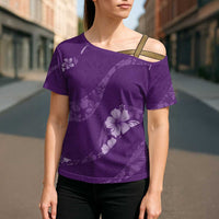Aloha Hawaii Floral Tapa Cross Shoulder Shirt Patchwork Violet - Polynesian Pride