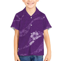 Aloha Hawaii Floral Tapa Family Matching Short Sleeve Bodycon Dress and Hawaiian Shirt Patchwork Violet - Polynesian Pride