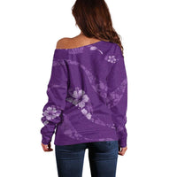 Aloha Hawaii Floral Tapa Off Shoulder Sweater Patchwork Violet - Polynesian Pride