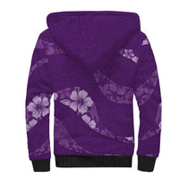 Aloha Hawaii Floral Tapa Sherpa Hoodie Patchwork Violet - Polynesian Pride