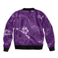 Aloha Hawaii Floral Tapa Sleeve Zip Bomber Jacket Patchwork Violet - Polynesian Pride