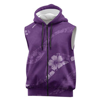 Aloha Hawaii Floral Tapa Sleeveless Zip Hoodie Patchwork Violet LT7