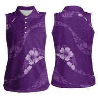 Aloha Hawaii Floral Tapa Women Sleeveless Polo Shirt Patchwork Violet - Polynesian Pride
