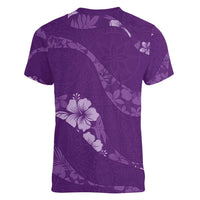 Aloha Hawaii Floral Tapa Women V-Neck T-Shirt Patchwork Violet - Polynesian Pride