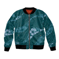 Aloha Hawaii Floral Tapa Bomber Jacket Patchwork Teal - Polynesian Pride