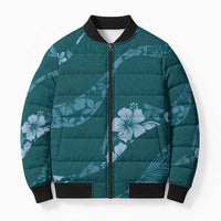 Aloha Hawaii Floral Tapa Bomber Puffer Jacket Patchwork Teal - Polynesian Pride