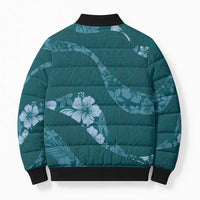 Aloha Hawaii Floral Tapa Bomber Puffer Jacket Patchwork Teal - Polynesian Pride