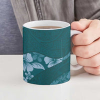 Aloha Hawaii Floral Tapa Ceramic Mug Patchwork Teal - Polynesian Pride