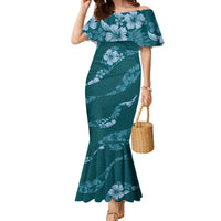 Aloha Hawaii Floral Tapa Family Matching Mermaid Dress and Hawaiian Shirt Patchwork Teal - Polynesian Pride