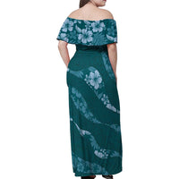 Aloha Hawaii Floral Tapa Family Matching Off Shoulder Maxi Dress and Hawaiian Shirt Patchwork Teal - Polynesian Pride