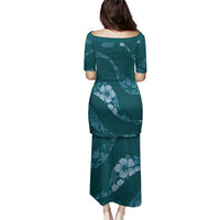 Aloha Hawaii Floral Tapa Family Matching Puletasi and Hawaiian Shirt Patchwork Teal - Polynesian Pride