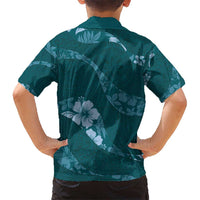 Aloha Hawaii Floral Tapa Kid Hawaiian Shirt Patchwork Teal - Polynesian Pride