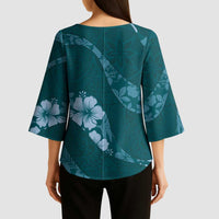 Aloha Hawaii Floral Tapa Kimono Sleeve Blouse Patchwork Teal - Polynesian Pride