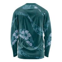 Aloha Hawaii Floral Tapa Long Sleeve Shirt Patchwork Teal - Polynesian Pride