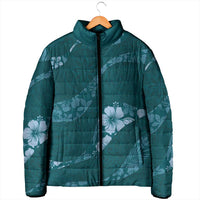 Aloha Hawaii Floral Tapa Padded Jacket Patchwork Teal - Polynesian Pride