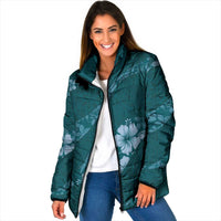 Aloha Hawaii Floral Tapa Padded Jacket Patchwork Teal - Polynesian Pride