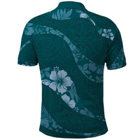 Aloha Hawaii Floral Tapa Polo Shirt Patchwork Teal - Polynesian Pride
