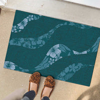 Aloha Hawaii Floral Tapa Rubber Doormat Patchwork Teal - Polynesian Pride