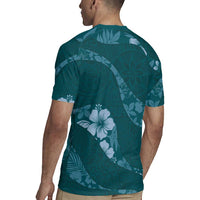 Aloha Hawaii Floral Tapa Rugby Jersey Patchwork Teal - Polynesian Pride
