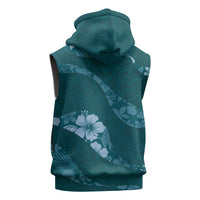 Aloha Hawaii Floral Tapa Sleeveless Hoodie Patchwork Teal - Polynesian Pride