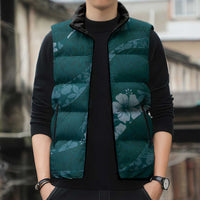 Aloha Hawaii Floral Tapa Sleeveless Puffer Jacket Patchwork Teal - Polynesian Pride