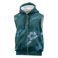 Aloha Hawaii Floral Tapa Sleeveless Zip Hoodie Patchwork Teal LT7