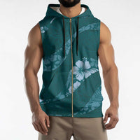 Aloha Hawaii Floral Tapa Sleeveless Zip Hoodie Patchwork Teal - Polynesian Pride