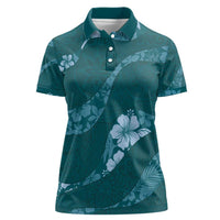 Aloha Hawaii Floral Tapa Women Polo Shirt Patchwork Teal - Polynesian Pride