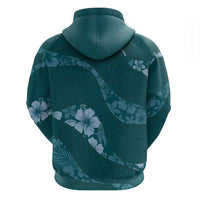 Aloha Hawaii Floral Tapa Zip Hoodie Patchwork Teal - Polynesian Pride